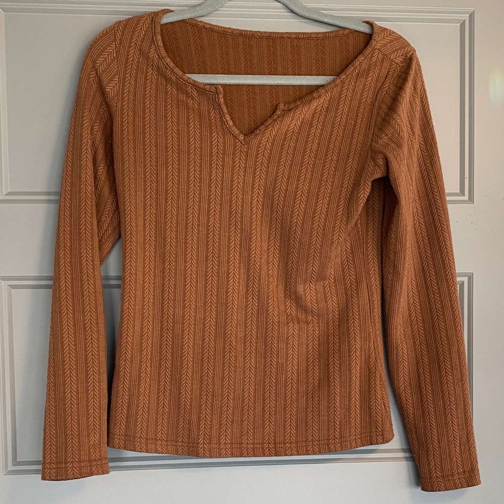 Elegant V-Neck Long Sleeve Top in Rust